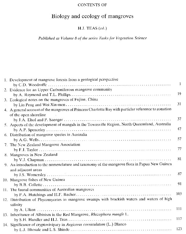 Physiology and Management of Mangroves - inhaltsverzeichnis